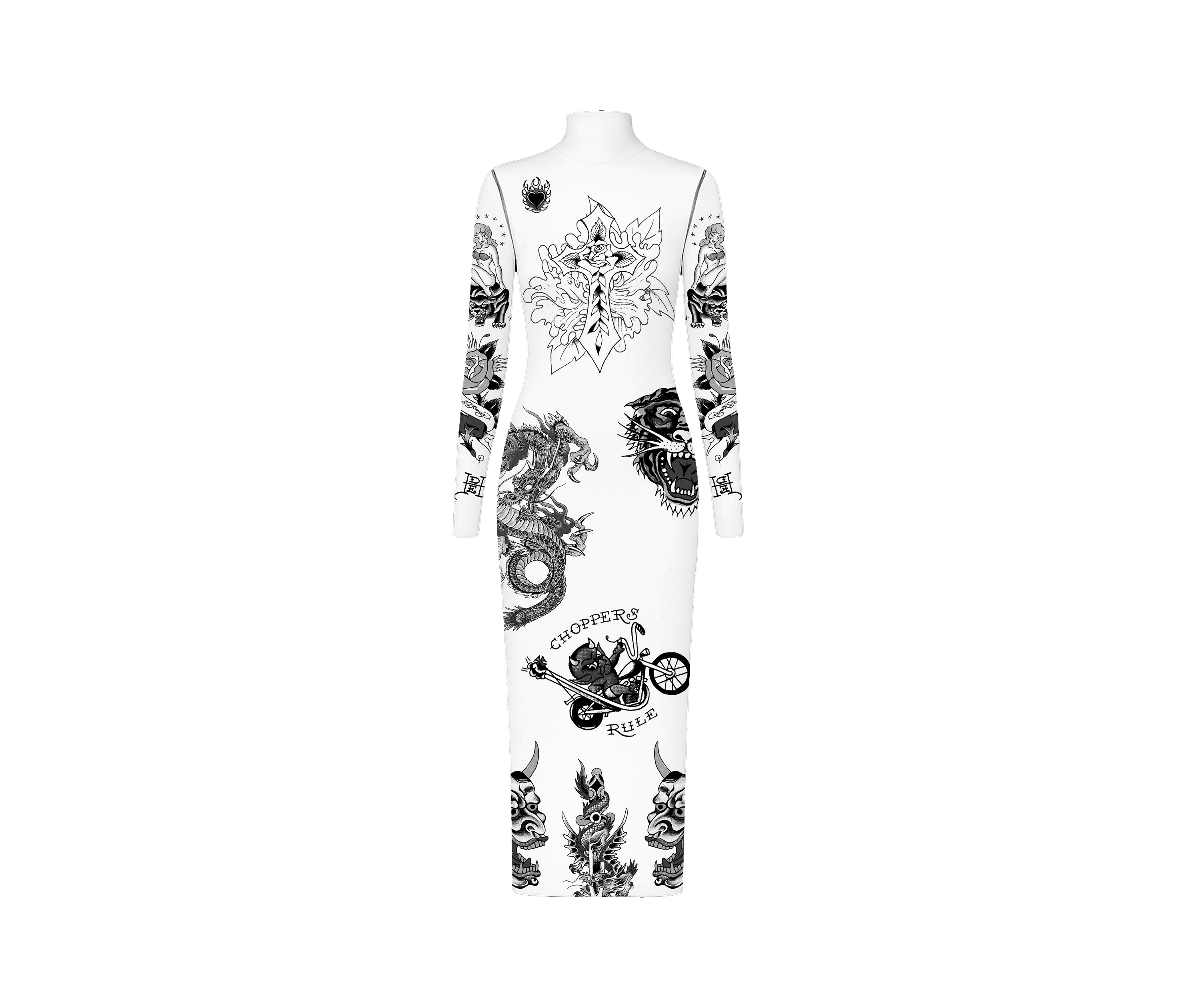 Ed Hardy x Matuê "Tattooed Skin" Vestido de Tule Branco